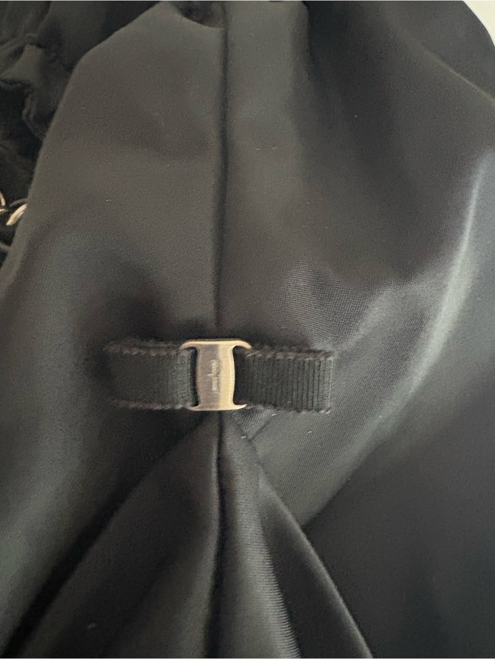 Salvatore Ferragamo Black Nylon Shoulder Bag with Chain-Detail Handles - Picture 7 of 13